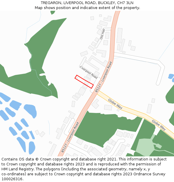 TREGARON, LIVERPOOL ROAD, BUCKLEY, CH7 3LN: Location map and indicative extent of plot