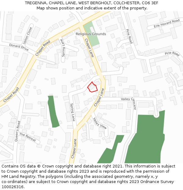 TREGENNA, CHAPEL LANE, WEST BERGHOLT, COLCHESTER, CO6 3EF: Location map and indicative extent of plot