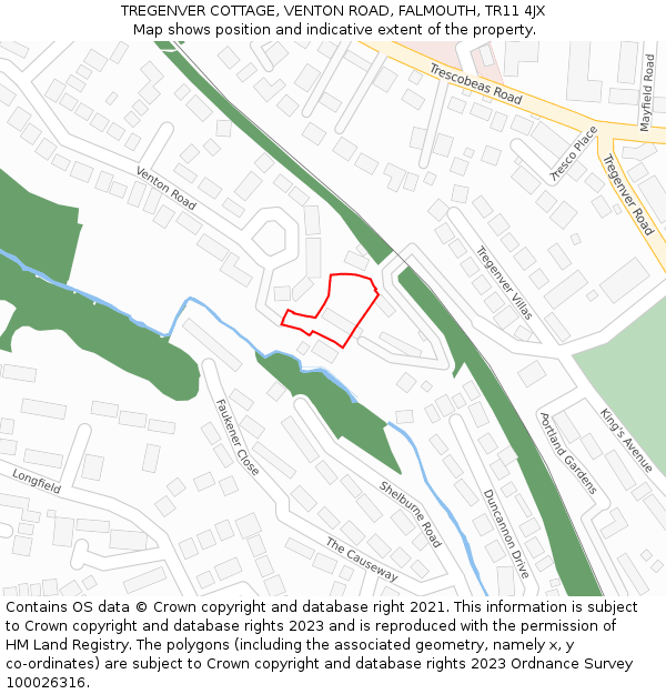 TREGENVER COTTAGE, VENTON ROAD, FALMOUTH, TR11 4JX: Location map and indicative extent of plot