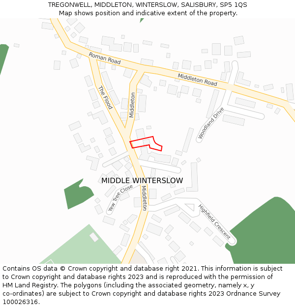 TREGONWELL, MIDDLETON, WINTERSLOW, SALISBURY, SP5 1QS: Location map and indicative extent of plot