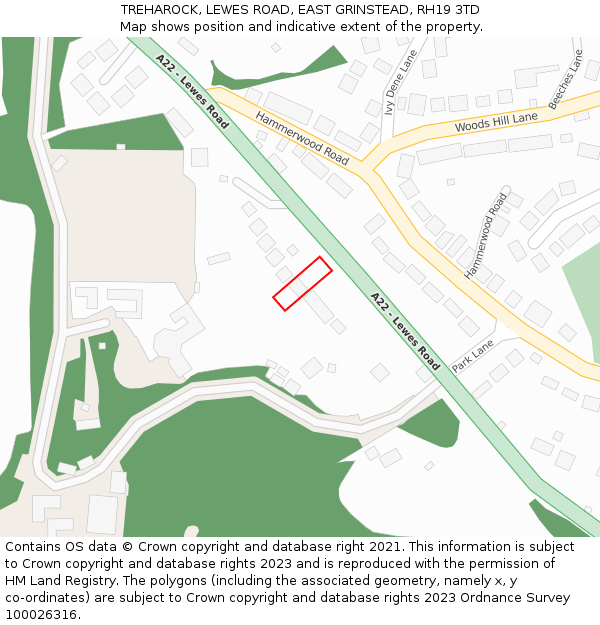 TREHAROCK, LEWES ROAD, EAST GRINSTEAD, RH19 3TD: Location map and indicative extent of plot