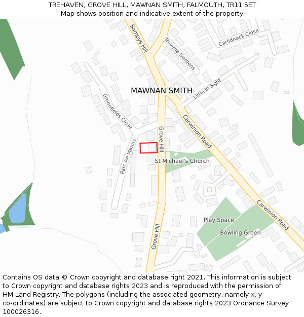 TREHAVEN, GROVE HILL, MAWNAN SMITH, FALMOUTH, TR11 5ET: Location map and indicative extent of plot