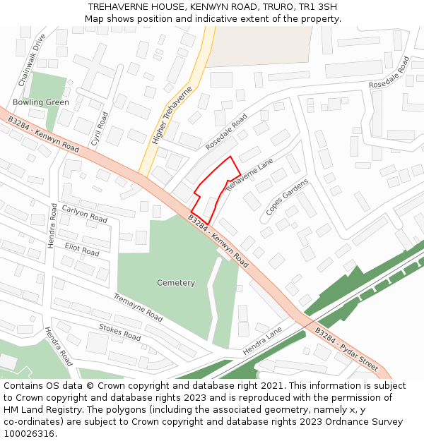 TREHAVERNE HOUSE, KENWYN ROAD, TRURO, TR1 3SH: Location map and indicative extent of plot