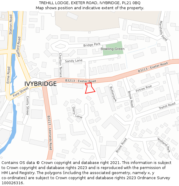 TREHILL LODGE, EXETER ROAD, IVYBRIDGE, PL21 0BQ: Location map and indicative extent of plot