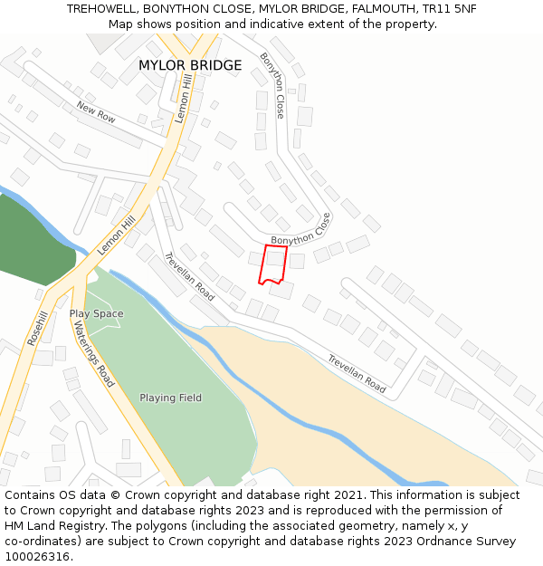 TREHOWELL, BONYTHON CLOSE, MYLOR BRIDGE, FALMOUTH, TR11 5NF: Location map and indicative extent of plot