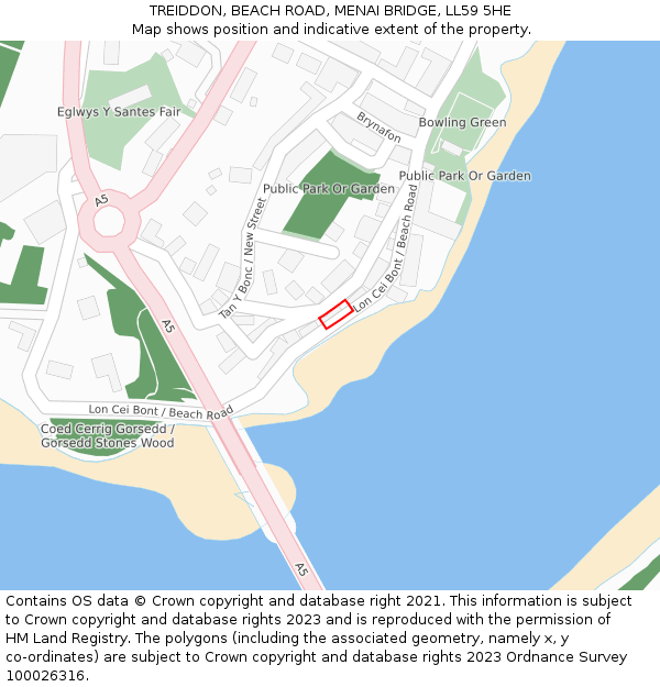 TREIDDON, BEACH ROAD, MENAI BRIDGE, LL59 5HE: Location map and indicative extent of plot