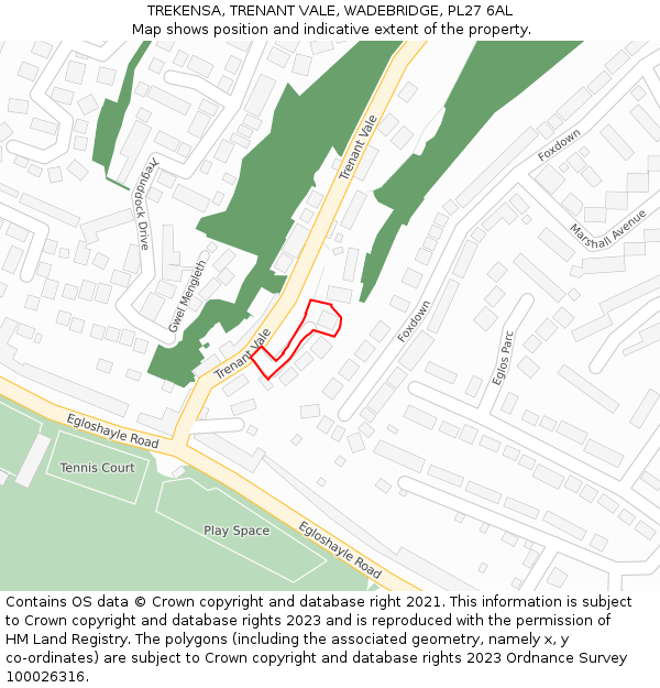 TREKENSA, TRENANT VALE, WADEBRIDGE, PL27 6AL: Location map and indicative extent of plot