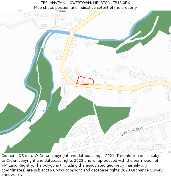 TRELANVEAN, LOWERTOWN, HELSTON, TR13 0BX: Location map and indicative extent of plot