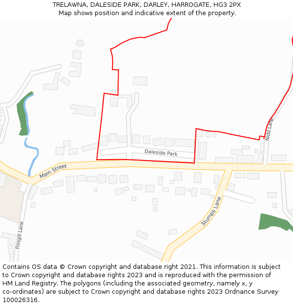 TRELAWNA, DALESIDE PARK, DARLEY, HARROGATE, HG3 2PX: Location map and indicative extent of plot