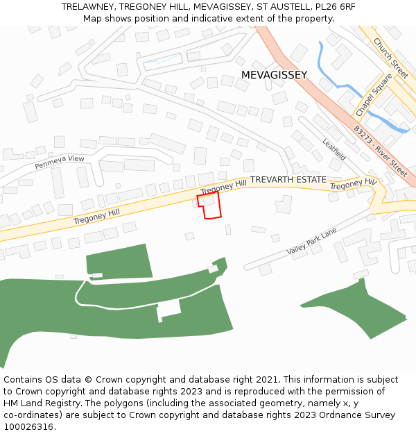 TRELAWNEY, TREGONEY HILL, MEVAGISSEY, ST AUSTELL, PL26 6RF: Location map and indicative extent of plot