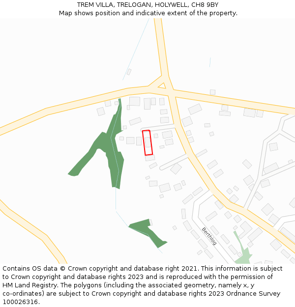 TREM VILLA, TRELOGAN, HOLYWELL, CH8 9BY: Location map and indicative extent of plot