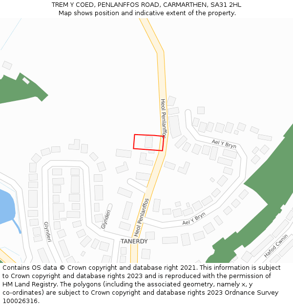 TREM Y COED, PENLANFFOS ROAD, CARMARTHEN, SA31 2HL: Location map and indicative extent of plot