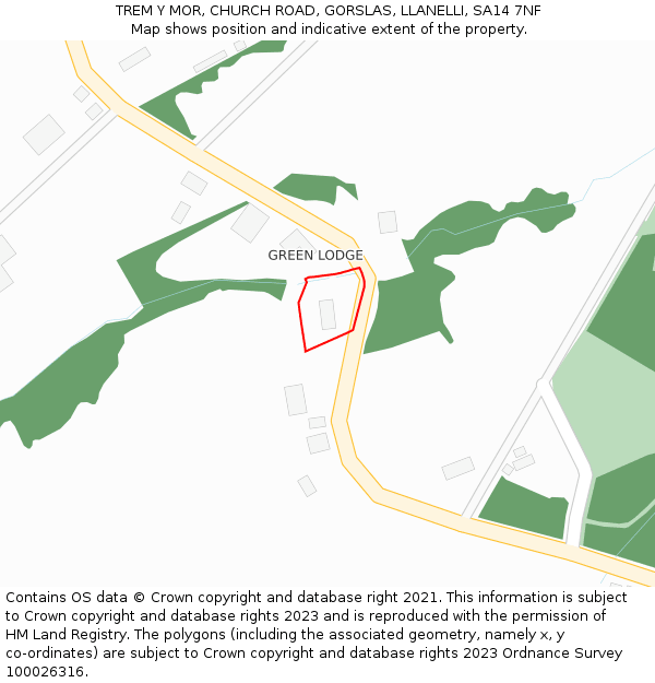 TREM Y MOR, CHURCH ROAD, GORSLAS, LLANELLI, SA14 7NF: Location map and indicative extent of plot