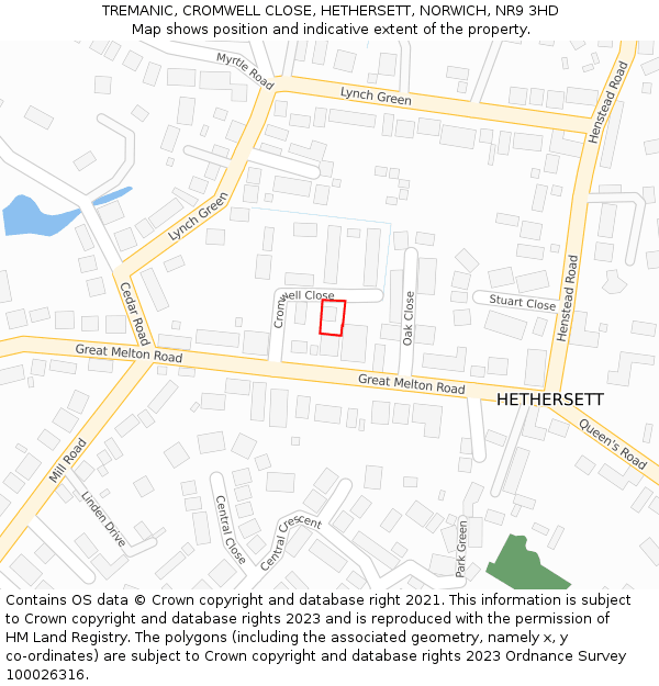 TREMANIC, CROMWELL CLOSE, HETHERSETT, NORWICH, NR9 3HD: Location map and indicative extent of plot