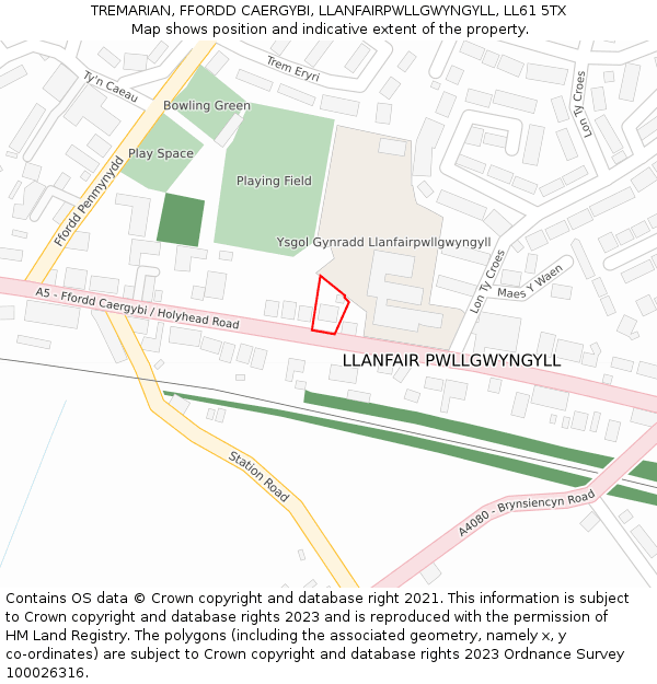 TREMARIAN, FFORDD CAERGYBI, LLANFAIRPWLLGWYNGYLL, LL61 5TX: Location map and indicative extent of plot