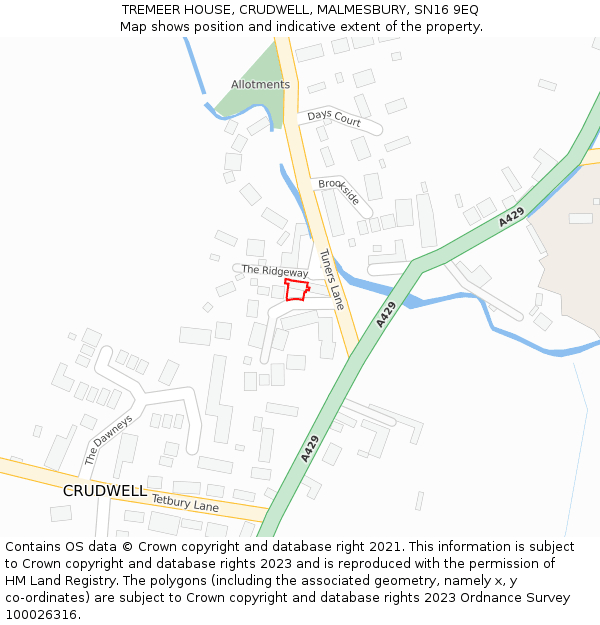 TREMEER HOUSE, CRUDWELL, MALMESBURY, SN16 9EQ: Location map and indicative extent of plot