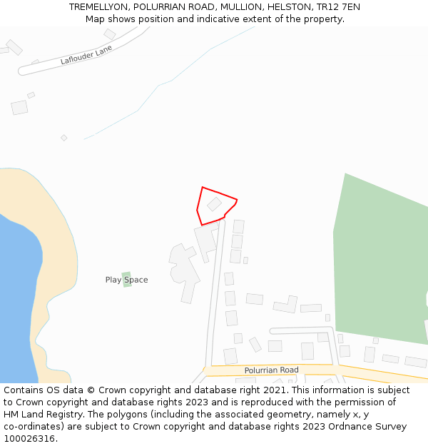 TREMELLYON, POLURRIAN ROAD, MULLION, HELSTON, TR12 7EN: Location map and indicative extent of plot