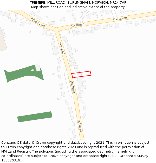 TREMERE, MILL ROAD, SURLINGHAM, NORWICH, NR14 7AF: Location map and indicative extent of plot