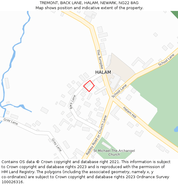 TREMONT, BACK LANE, HALAM, NEWARK, NG22 8AG: Location map and indicative extent of plot