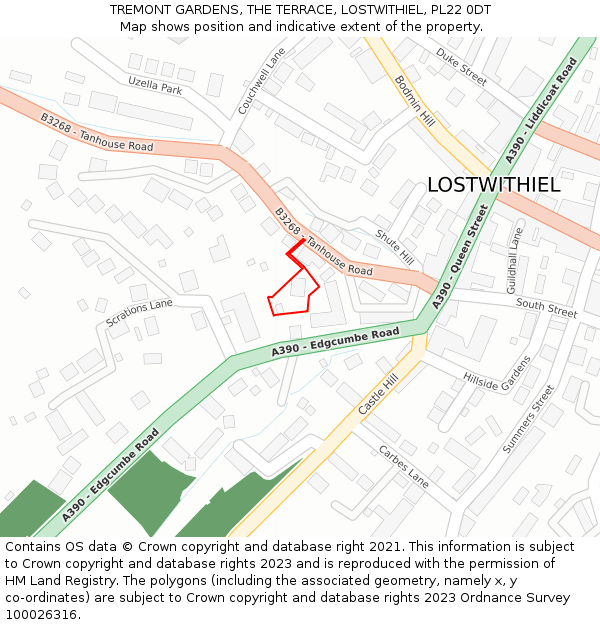 TREMONT GARDENS, THE TERRACE, LOSTWITHIEL, PL22 0DT: Location map and indicative extent of plot