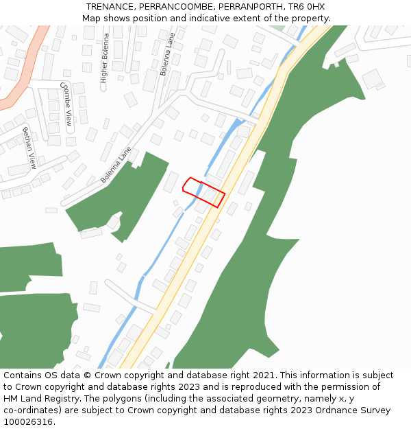 TRENANCE, PERRANCOOMBE, PERRANPORTH, TR6 0HX: Location map and indicative extent of plot