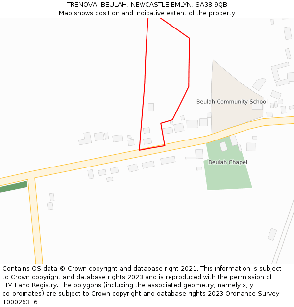 TRENOVA, BEULAH, NEWCASTLE EMLYN, SA38 9QB: Location map and indicative extent of plot