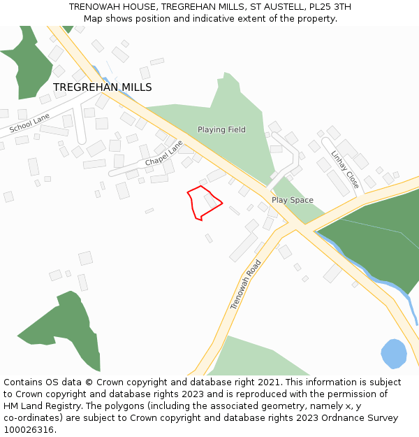 TRENOWAH HOUSE, TREGREHAN MILLS, ST AUSTELL, PL25 3TH: Location map and indicative extent of plot