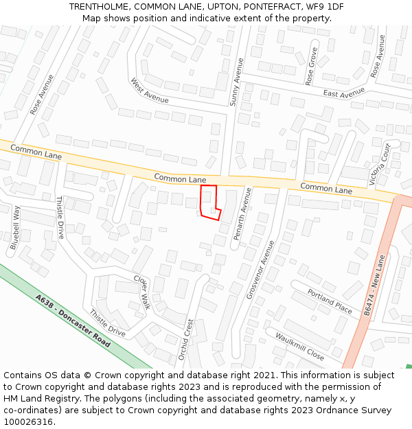 TRENTHOLME, COMMON LANE, UPTON, PONTEFRACT, WF9 1DF: Location map and indicative extent of plot