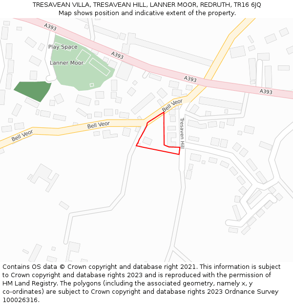 TRESAVEAN VILLA, TRESAVEAN HILL, LANNER MOOR, REDRUTH, TR16 6JQ: Location map and indicative extent of plot