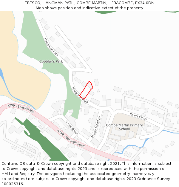 TRESCO, HANGMAN PATH, COMBE MARTIN, ILFRACOMBE, EX34 0DN: Location map and indicative extent of plot