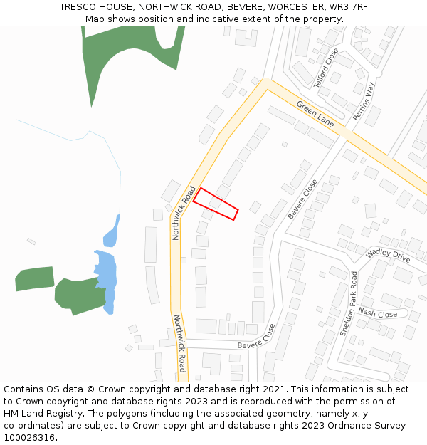 TRESCO HOUSE, NORTHWICK ROAD, BEVERE, WORCESTER, WR3 7RF: Location map and indicative extent of plot