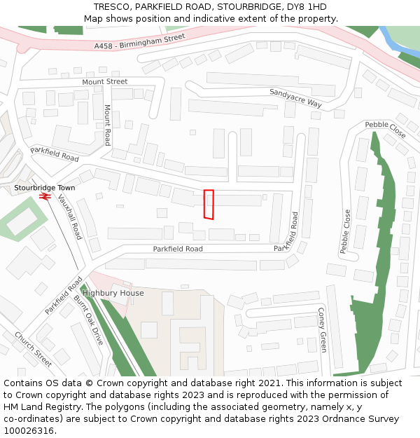 TRESCO, PARKFIELD ROAD, STOURBRIDGE, DY8 1HD: Location map and indicative extent of plot