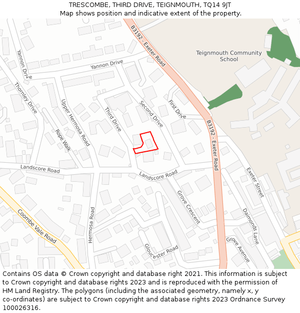 TRESCOMBE, THIRD DRIVE, TEIGNMOUTH, TQ14 9JT: Location map and indicative extent of plot