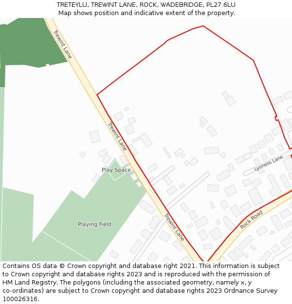 TRETEYLU, TREWINT LANE, ROCK, WADEBRIDGE, PL27 6LU: Location map and indicative extent of plot