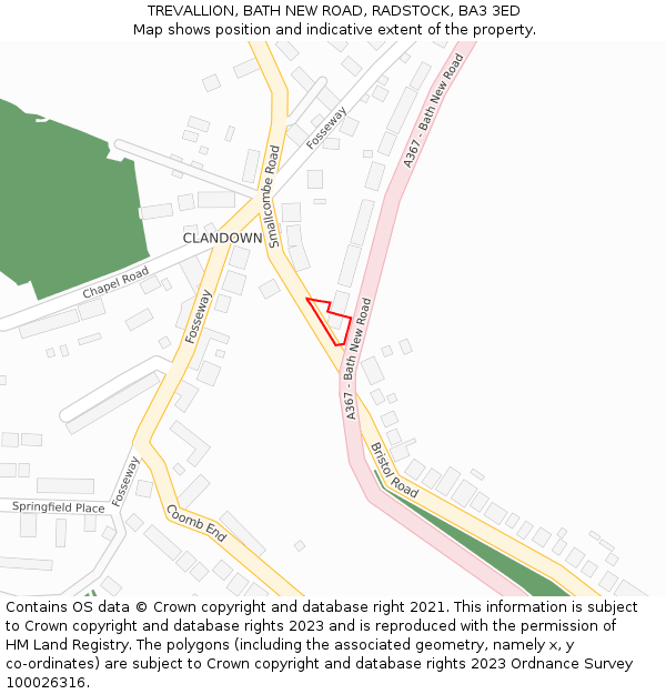 TREVALLION, BATH NEW ROAD, RADSTOCK, BA3 3ED: Location map and indicative extent of plot