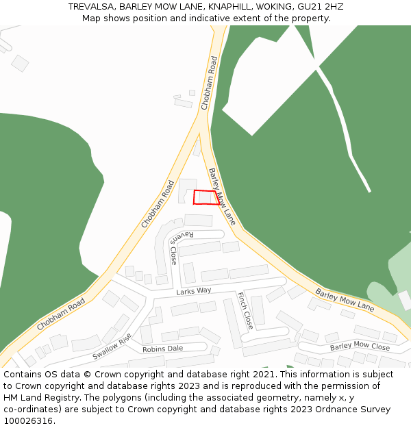 TREVALSA, BARLEY MOW LANE, KNAPHILL, WOKING, GU21 2HZ: Location map and indicative extent of plot