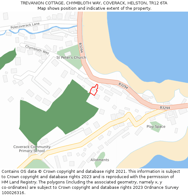 TREVANION COTTAGE, CHYMBLOTH WAY, COVERACK, HELSTON, TR12 6TA: Location map and indicative extent of plot