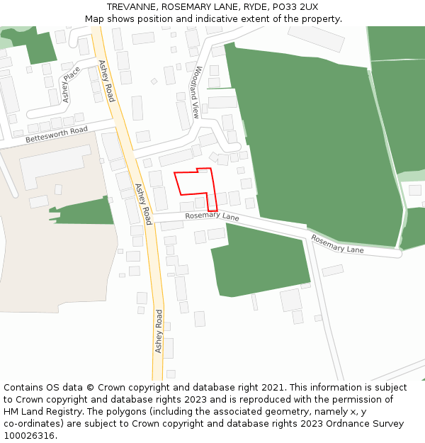 TREVANNE, ROSEMARY LANE, RYDE, PO33 2UX: Location map and indicative extent of plot