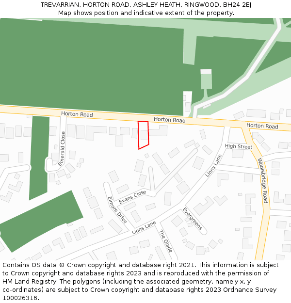 TREVARRIAN, HORTON ROAD, ASHLEY HEATH, RINGWOOD, BH24 2EJ: Location map and indicative extent of plot