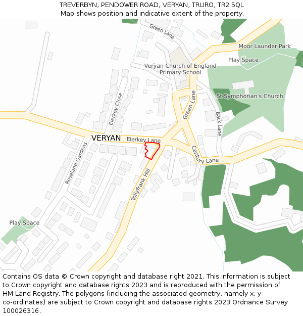 TREVERBYN, PENDOWER ROAD, VERYAN, TRURO, TR2 5QL: Location map and indicative extent of plot