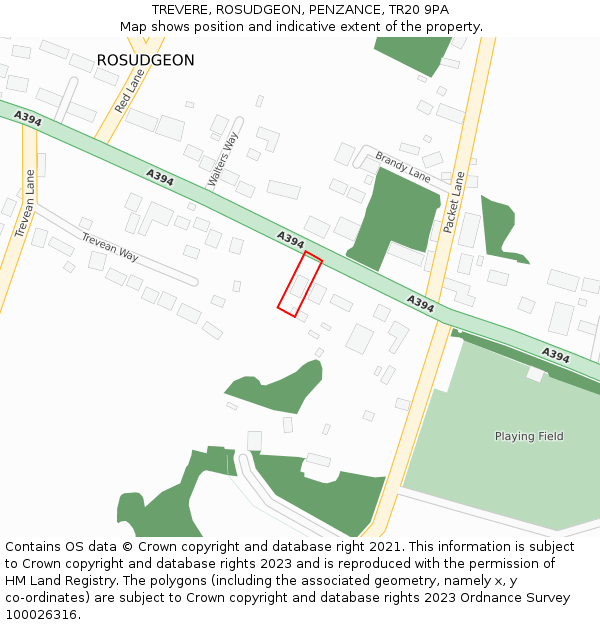 TREVERE, ROSUDGEON, PENZANCE, TR20 9PA: Location map and indicative extent of plot