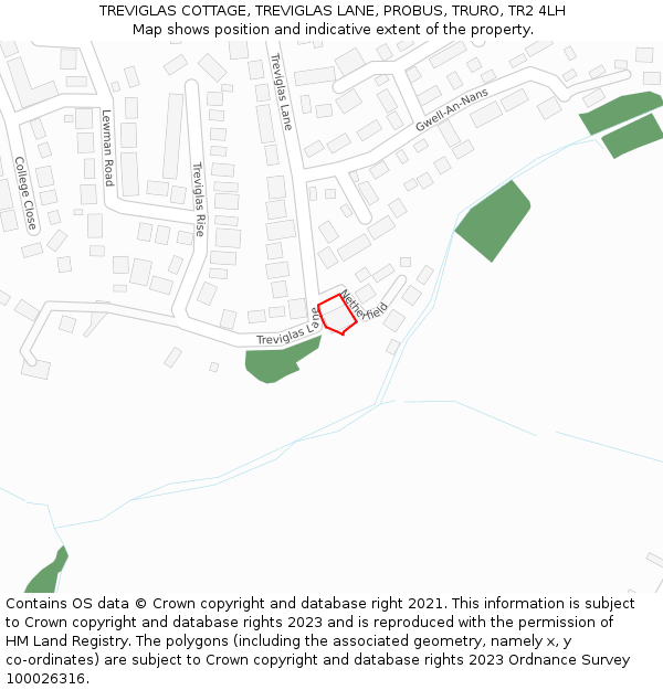 TREVIGLAS COTTAGE, TREVIGLAS LANE, PROBUS, TRURO, TR2 4LH: Location map and indicative extent of plot