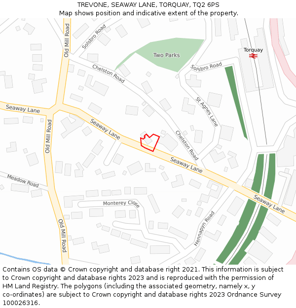 TREVONE, SEAWAY LANE, TORQUAY, TQ2 6PS: Location map and indicative extent of plot