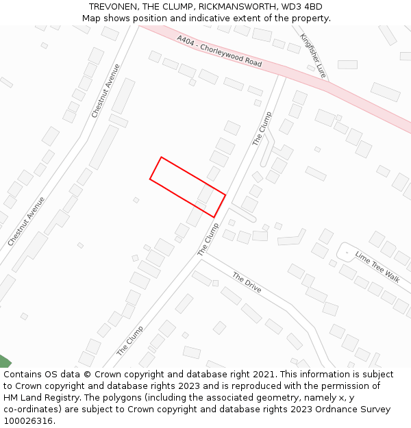 TREVONEN, THE CLUMP, RICKMANSWORTH, WD3 4BD: Location map and indicative extent of plot