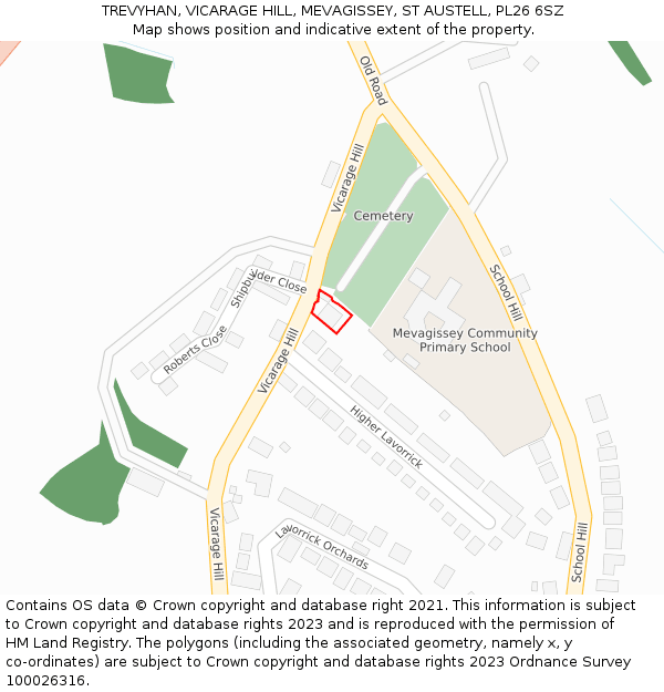 TREVYHAN, VICARAGE HILL, MEVAGISSEY, ST AUSTELL, PL26 6SZ: Location map and indicative extent of plot