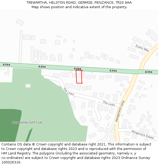 TREWARTHA, HELSTON ROAD, GERMOE, PENZANCE, TR20 9AA: Location map and indicative extent of plot