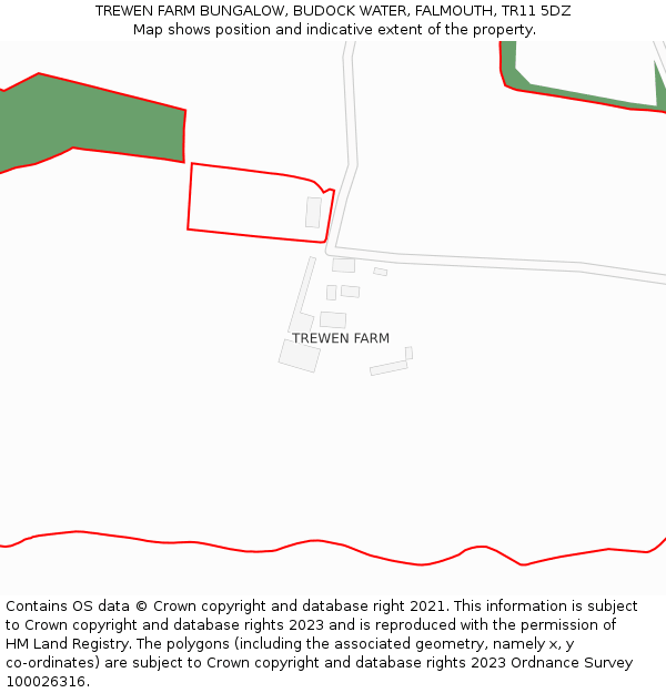 TREWEN FARM BUNGALOW, BUDOCK WATER, FALMOUTH, TR11 5DZ: Location map and indicative extent of plot