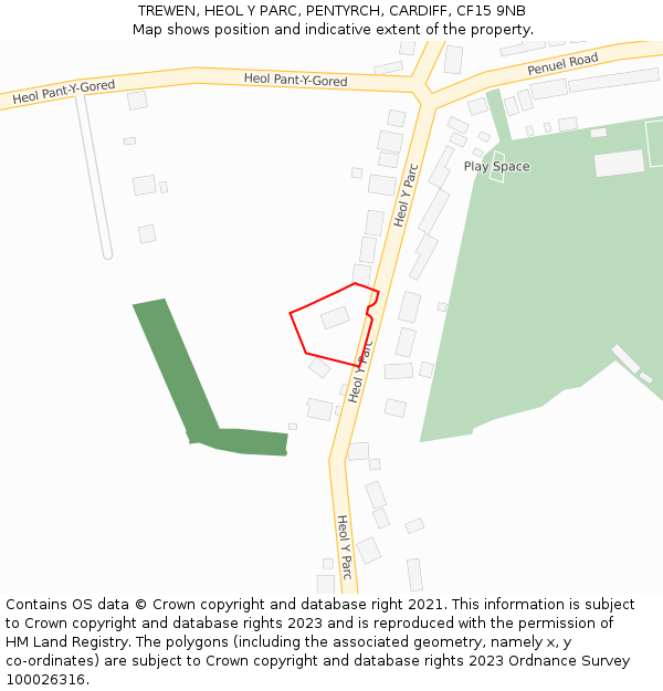 TREWEN, HEOL Y PARC, PENTYRCH, CARDIFF, CF15 9NB: Location map and indicative extent of plot