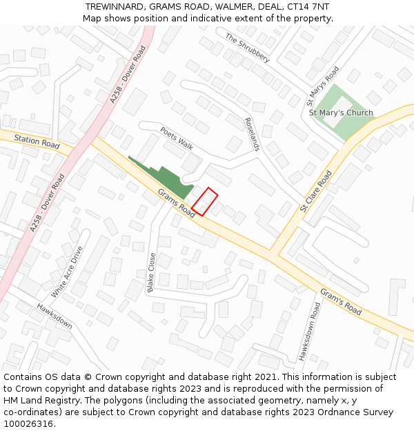 TREWINNARD, GRAMS ROAD, WALMER, DEAL, CT14 7NT: Location map and indicative extent of plot