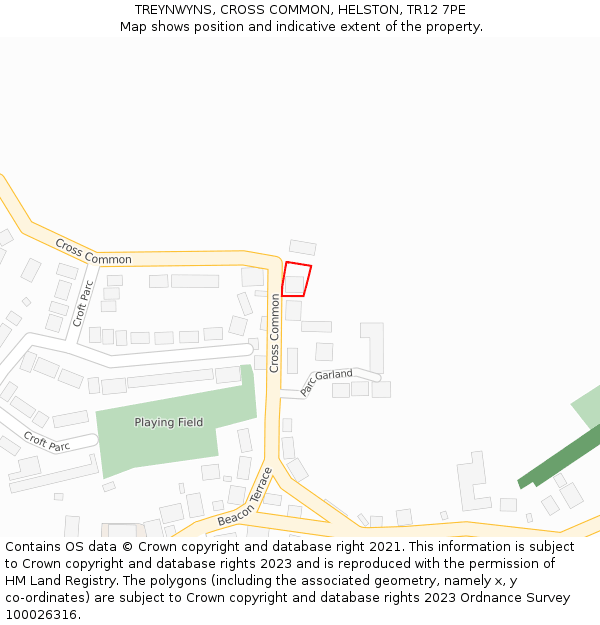 TREYNWYNS, CROSS COMMON, HELSTON, TR12 7PE: Location map and indicative extent of plot